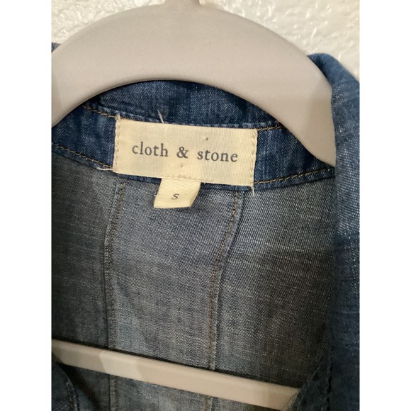 Cloth &‎ Stone Denim Tunic Dress Button Down Collar Roll Tab Sleeve - Picture 4 of 8